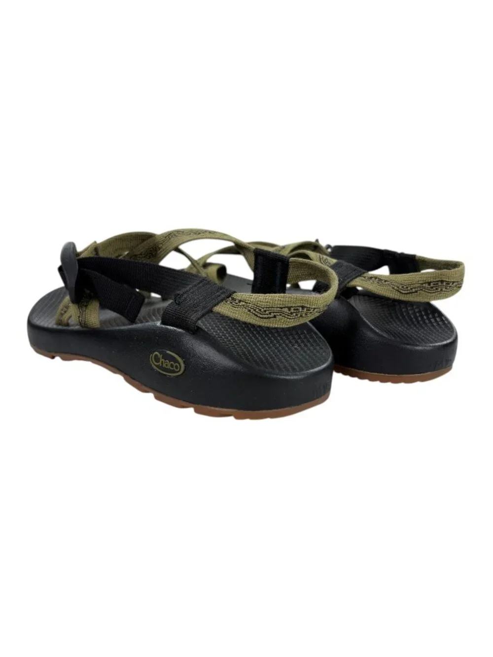Chaco Sandals Toe Loop Strappy Hiking Shoes Mens Size 9 Geometric Olive